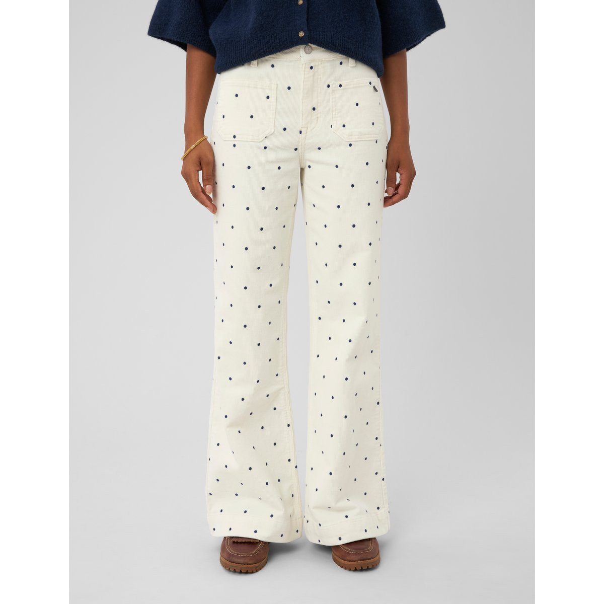 Pantalon imprimé coupe droite blanc écru, BZB