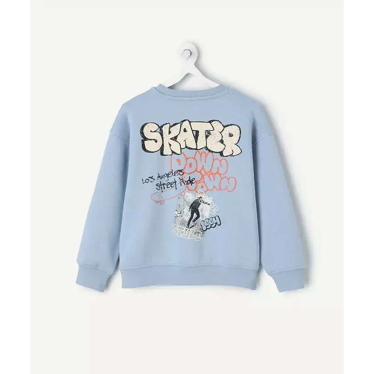 Rundhals-Sweatshirt mit Print vorne und hinten blau, TAPE A L'OEIL