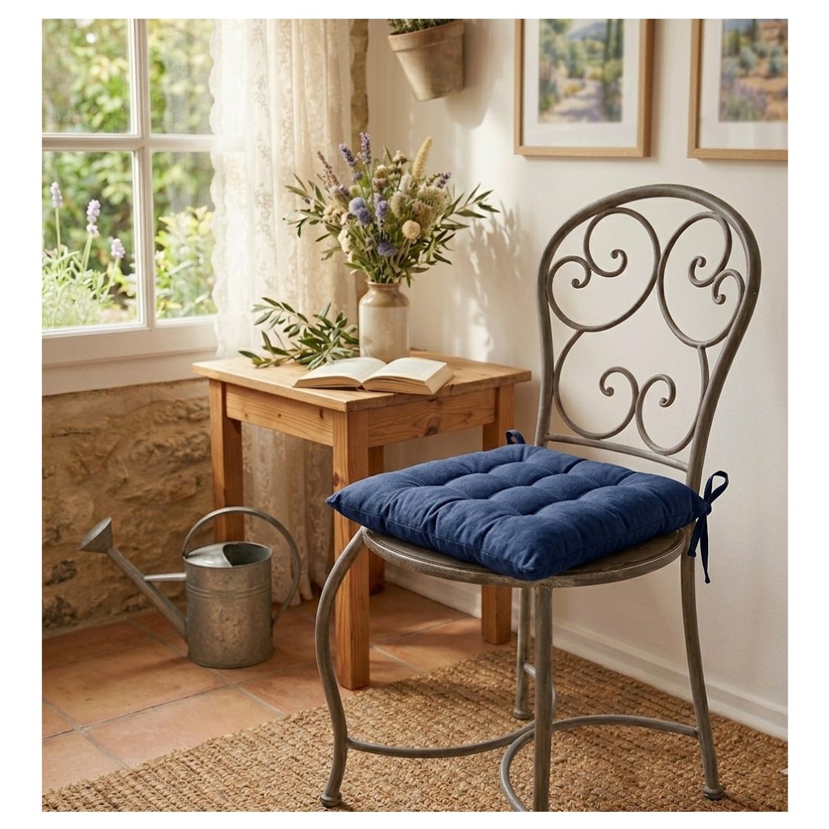 Galette de chaise piquée Panama bleu marine, EDEN