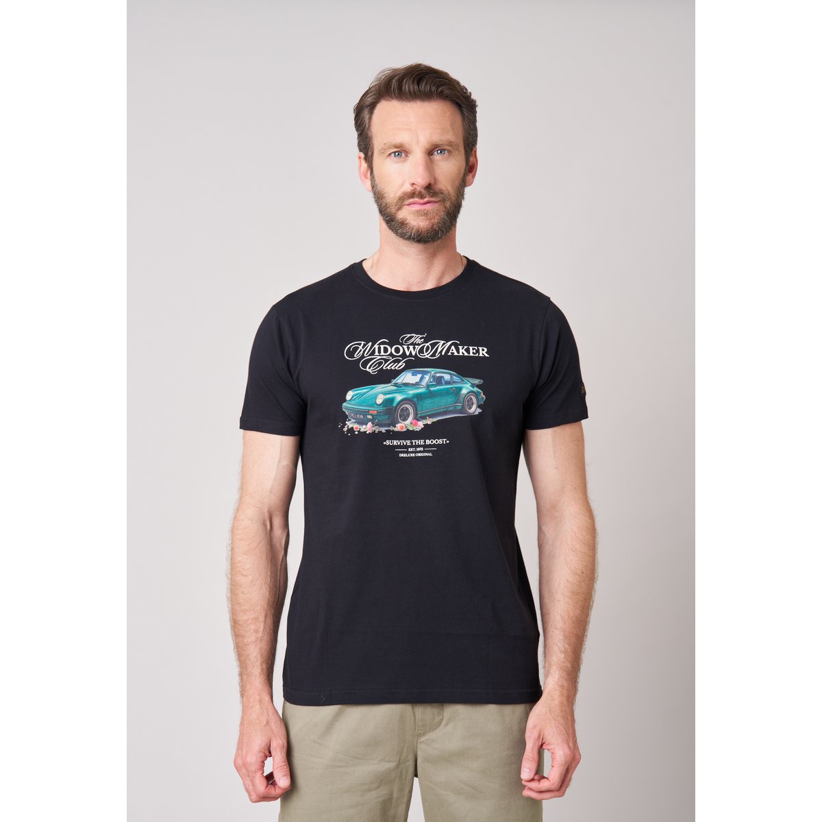 T-shirt regular homme en 100% coton imprimé voiture vintage GREENCAR noir, DEELUXE