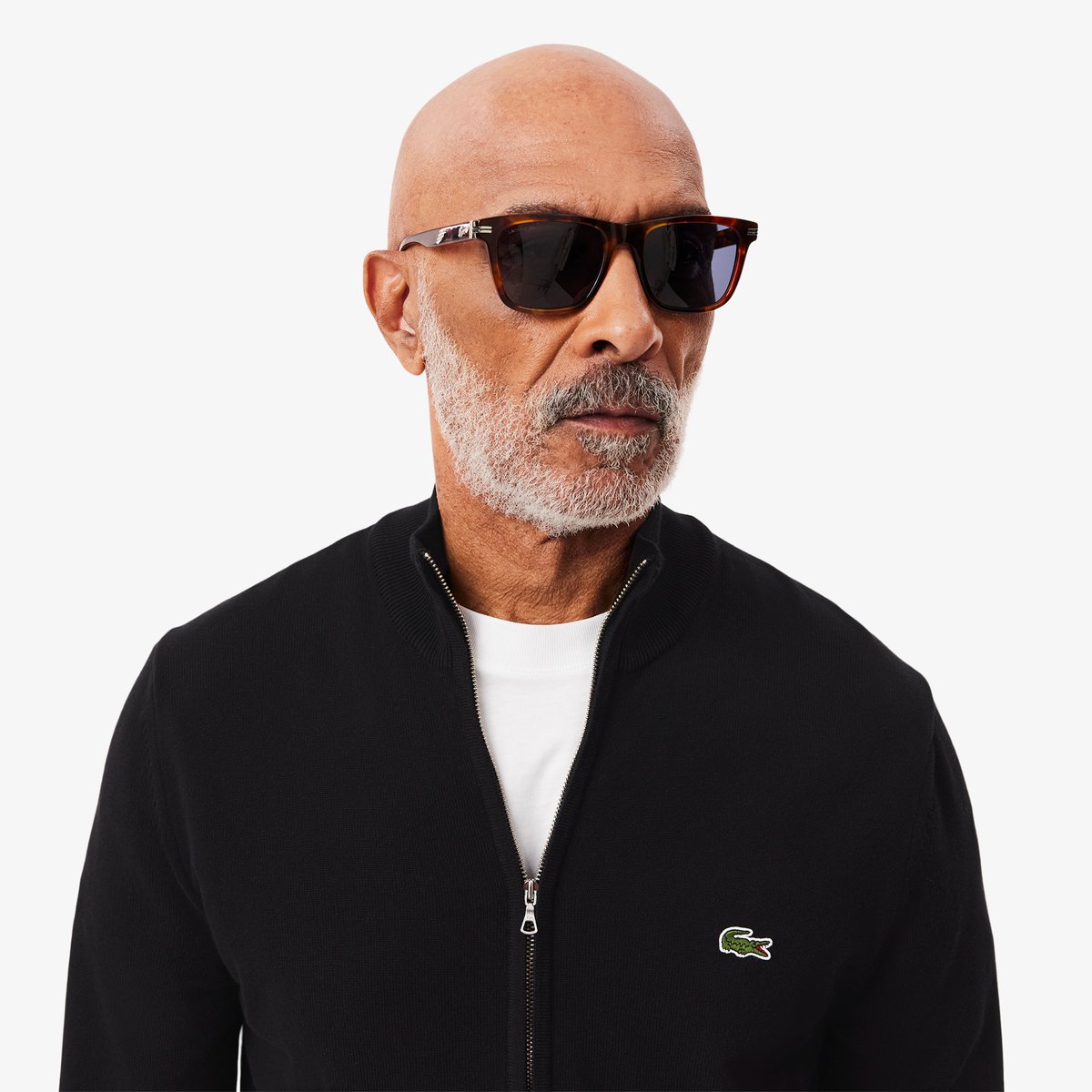 Pull zippé coton uni col montant noir-031, LACOSTE