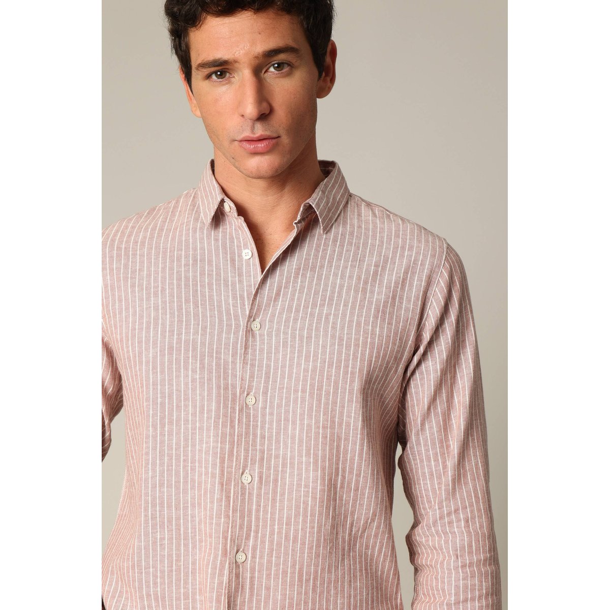 Chemise jacquard en lin à rayures fines et manches longues MYERS dust pink, DEELUXE