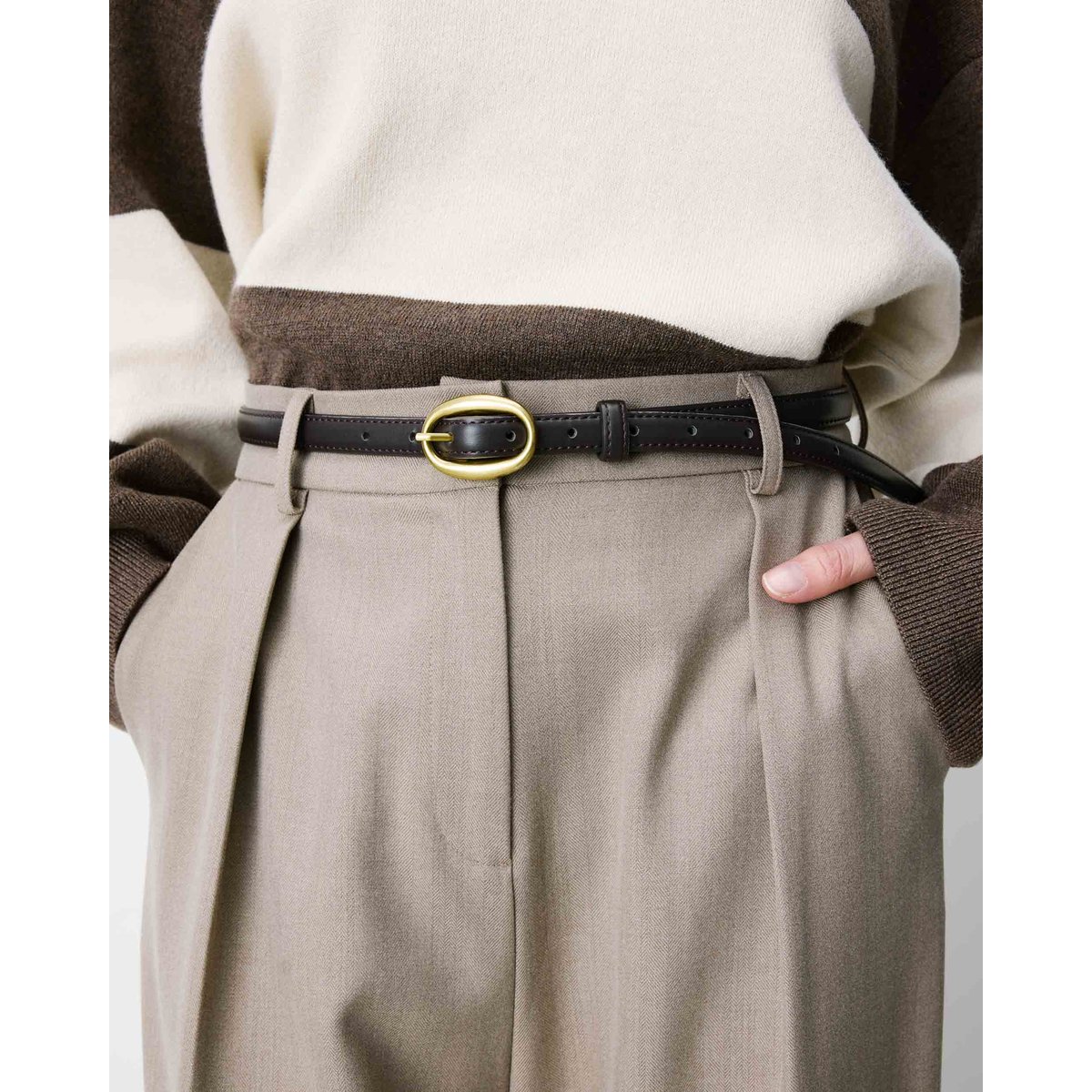 Ceinture fine en similicuir chocolat Abel noir, GRACE & MILA