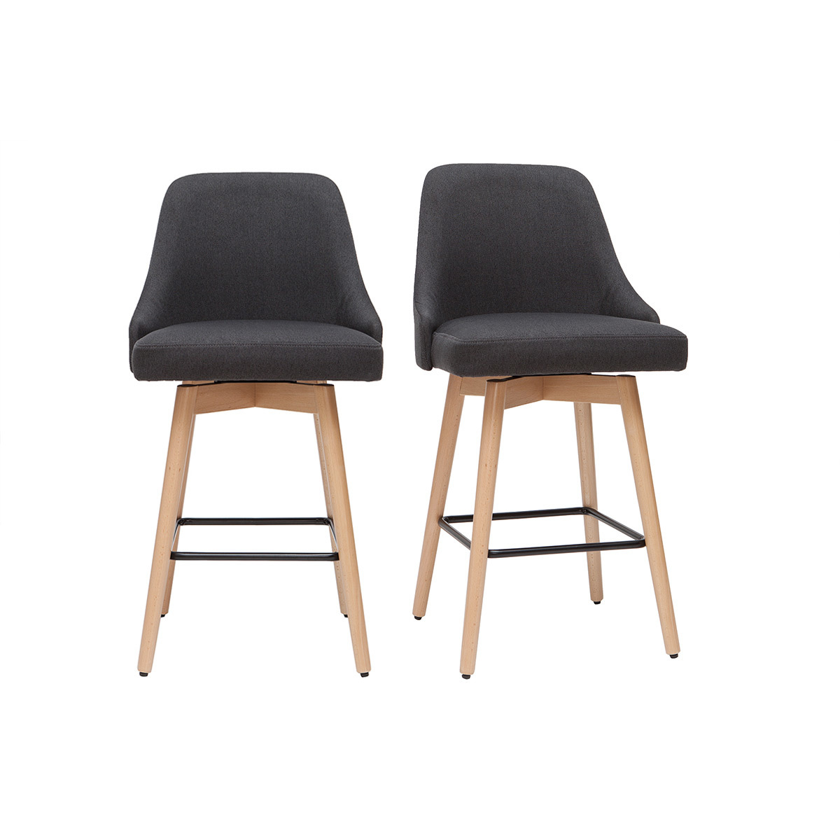 Tabourets de bar scandinaves pivotants 360° en tissu effet velours texturé terracotta et bois hêtre massif H65 cm (lot de 2) HASTA gris foncé, MILIBOO
