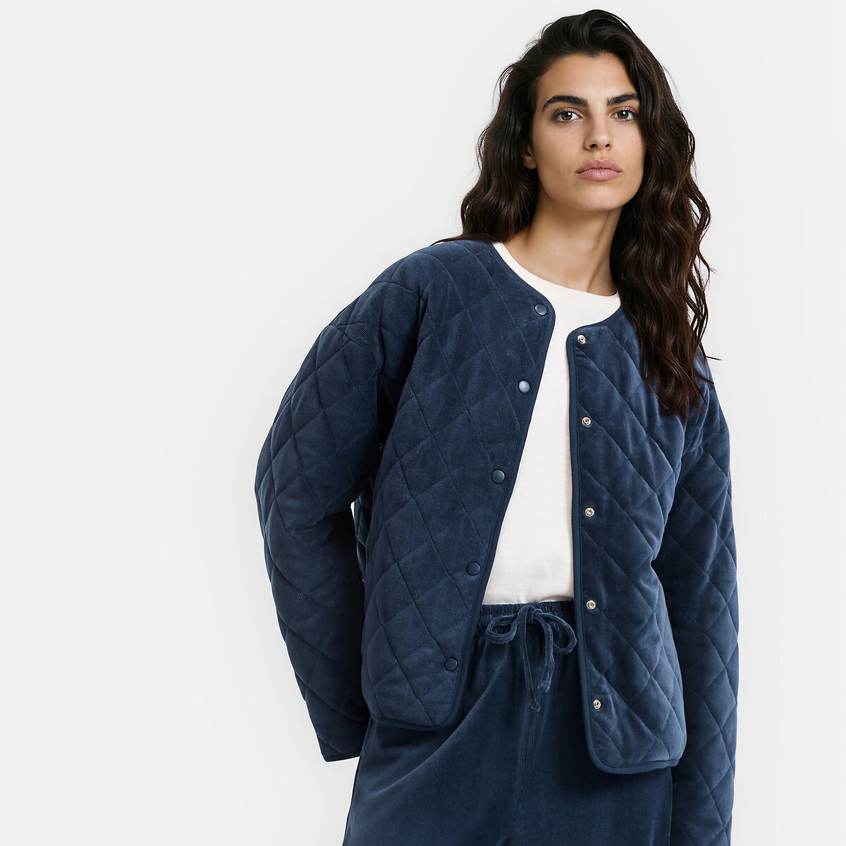 Veste d'intérieur matelassée, en velours, Signature AMANDINE marine, LA REDOUTE COLLECTIONS
