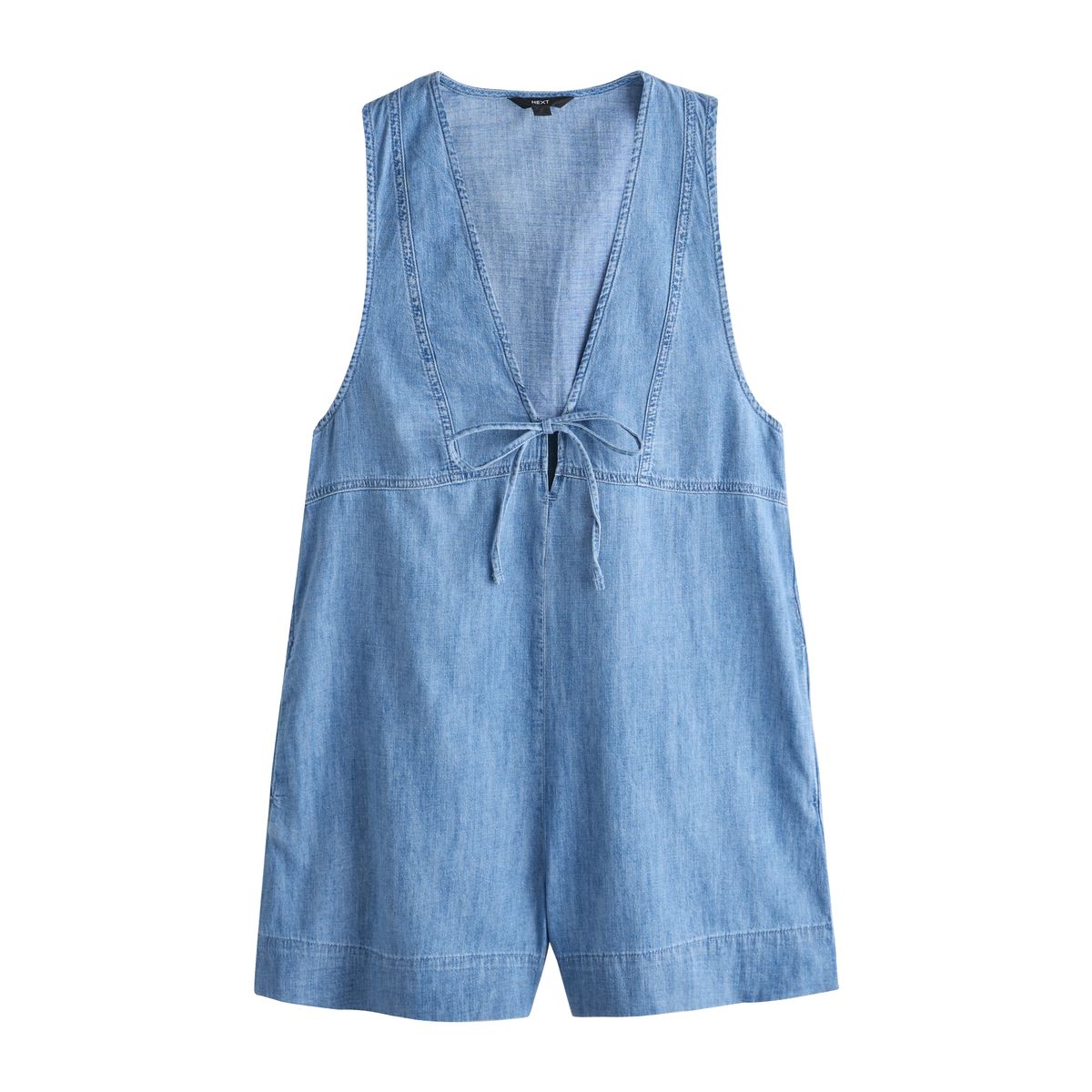Combi-short en jean avec lien à nouer devant bleu moyen, NEXT
