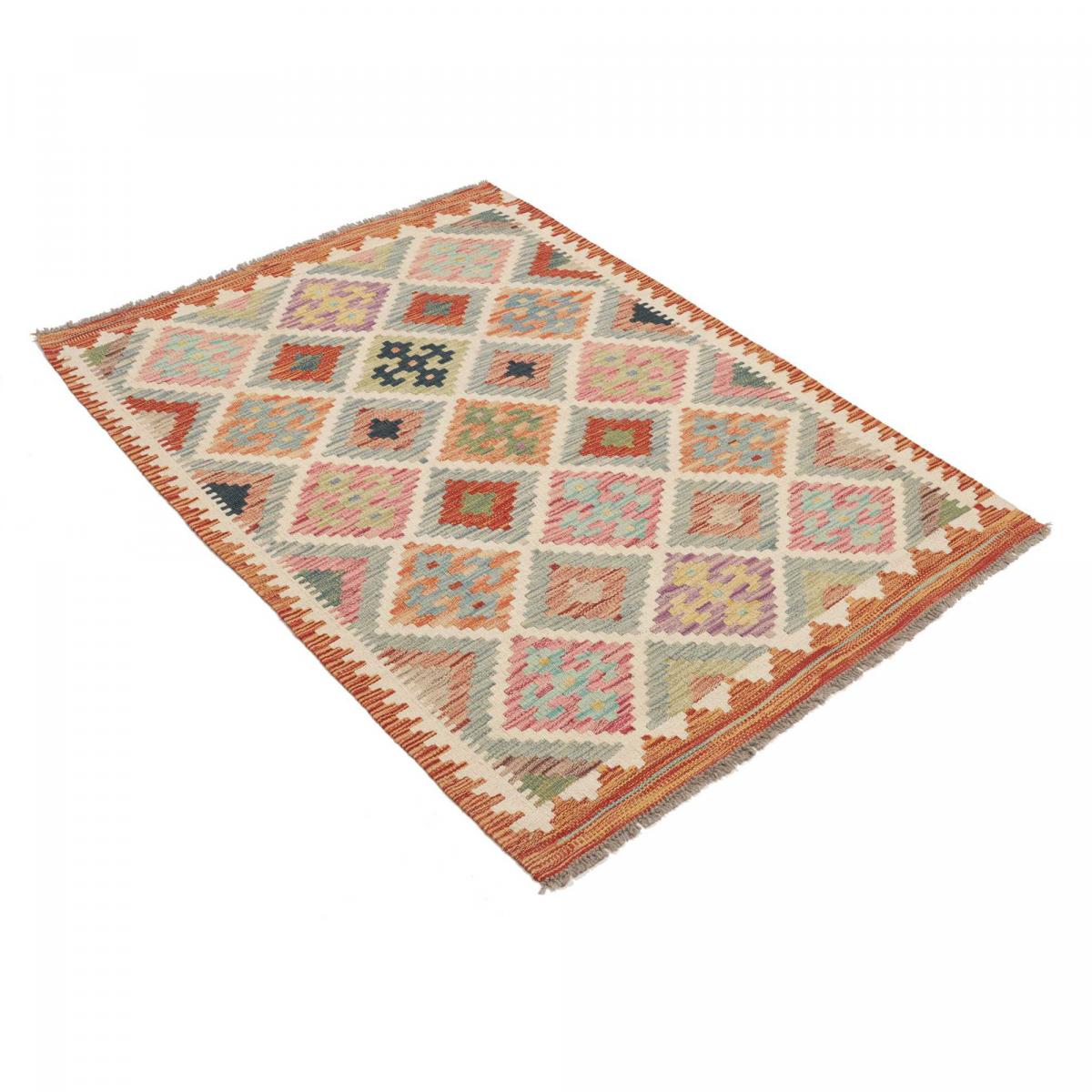 Tapis kilim au motif géométrique, tissage plat, KILIM 44 multicolore, bleu, rouge, UN AMOUR DE TAPIS