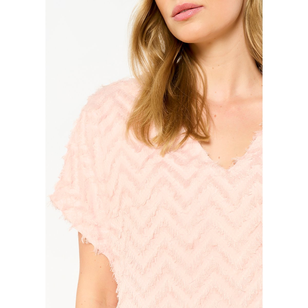 Blouse texturée à chevrons rose nude, LOLALIZA