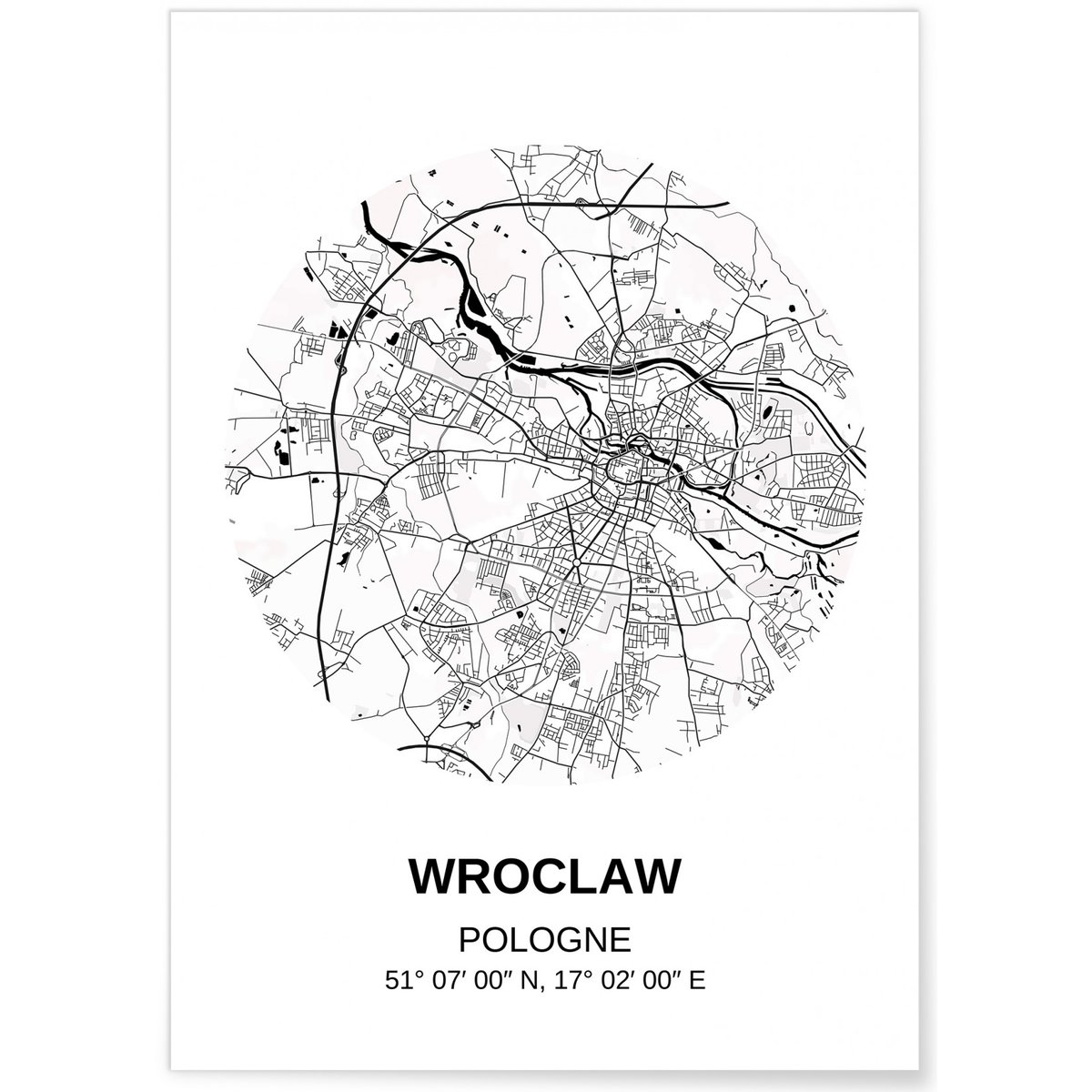 Affiche Carte Wroclaw blanc, L'AFFICHERIE