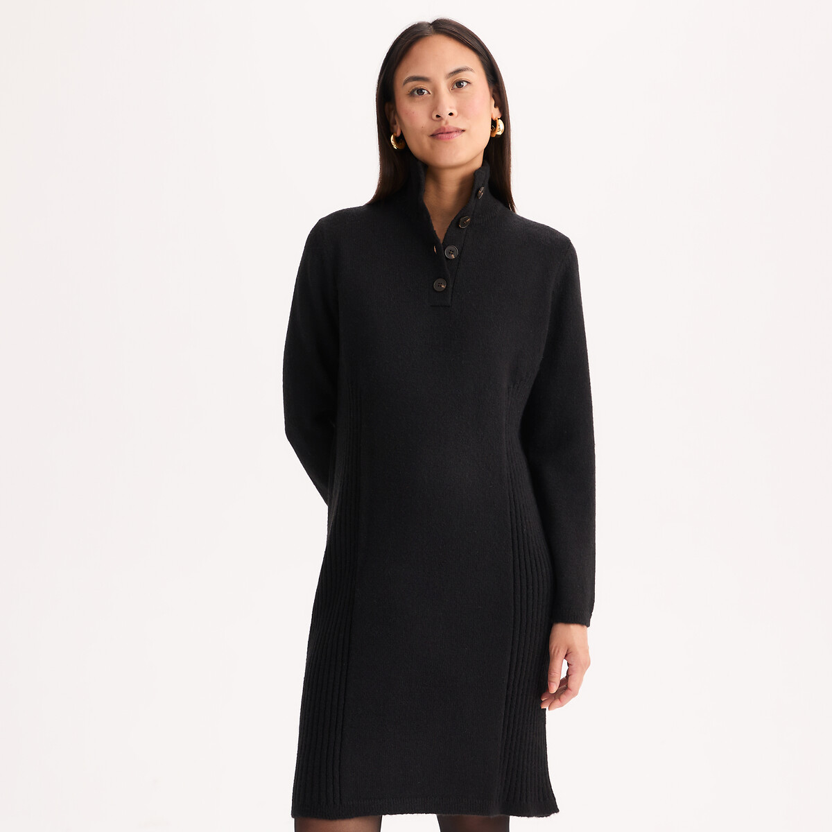 Robe pull à col montant, longueur genou noir, ANNE WEYBURN