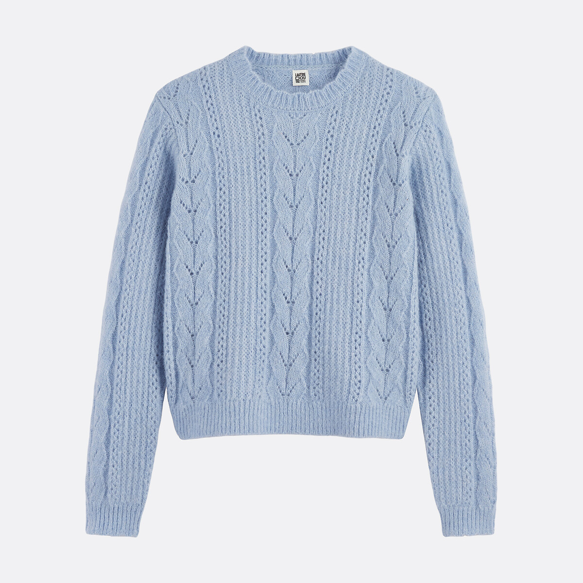 Pull en maille ajourée, laine et alpaga mélangés bleu ciel, LA REDOUTE COLLECTIONS