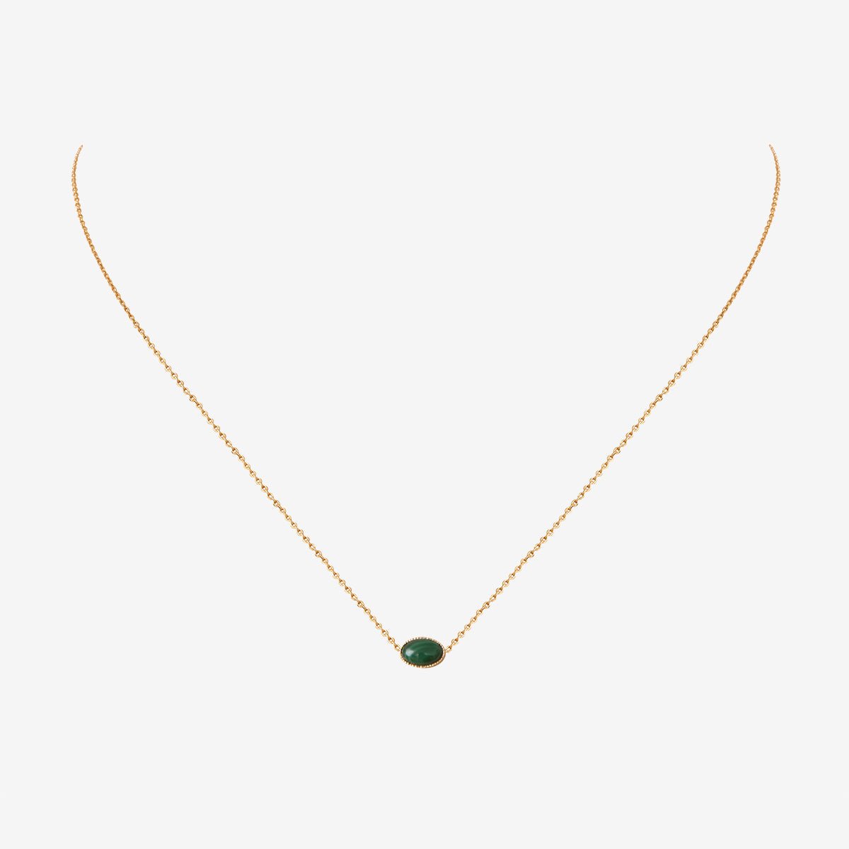 Collier doré malachite - cab ovale malachite vert, CAROLINE NAJMAN