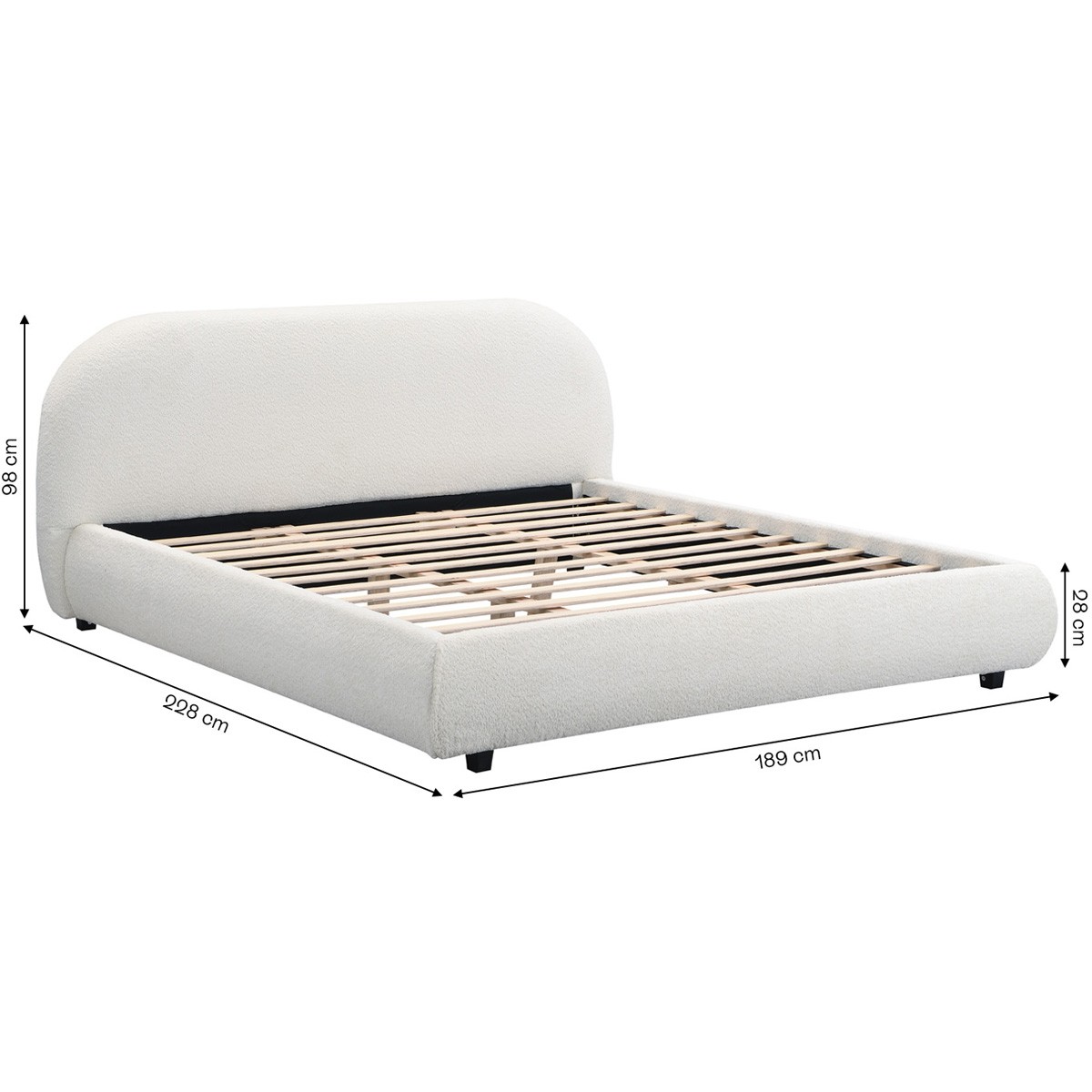 Lit avec tête de lit en tissu bouclé - MADDIE beige, HOMIFAB