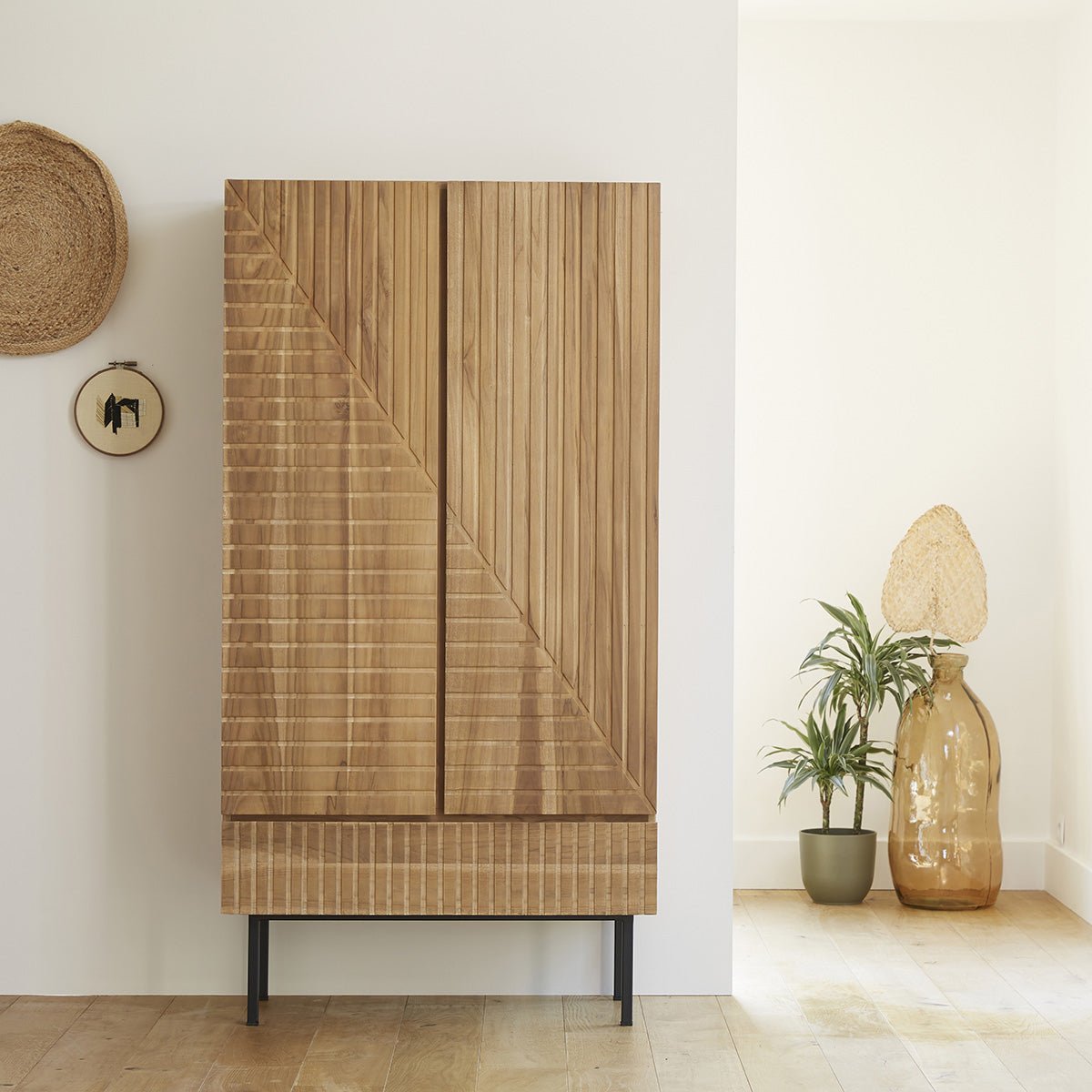 Armoire 2 portes et tiroir en teck massif PORTLAND naturel, BERAH GETAH