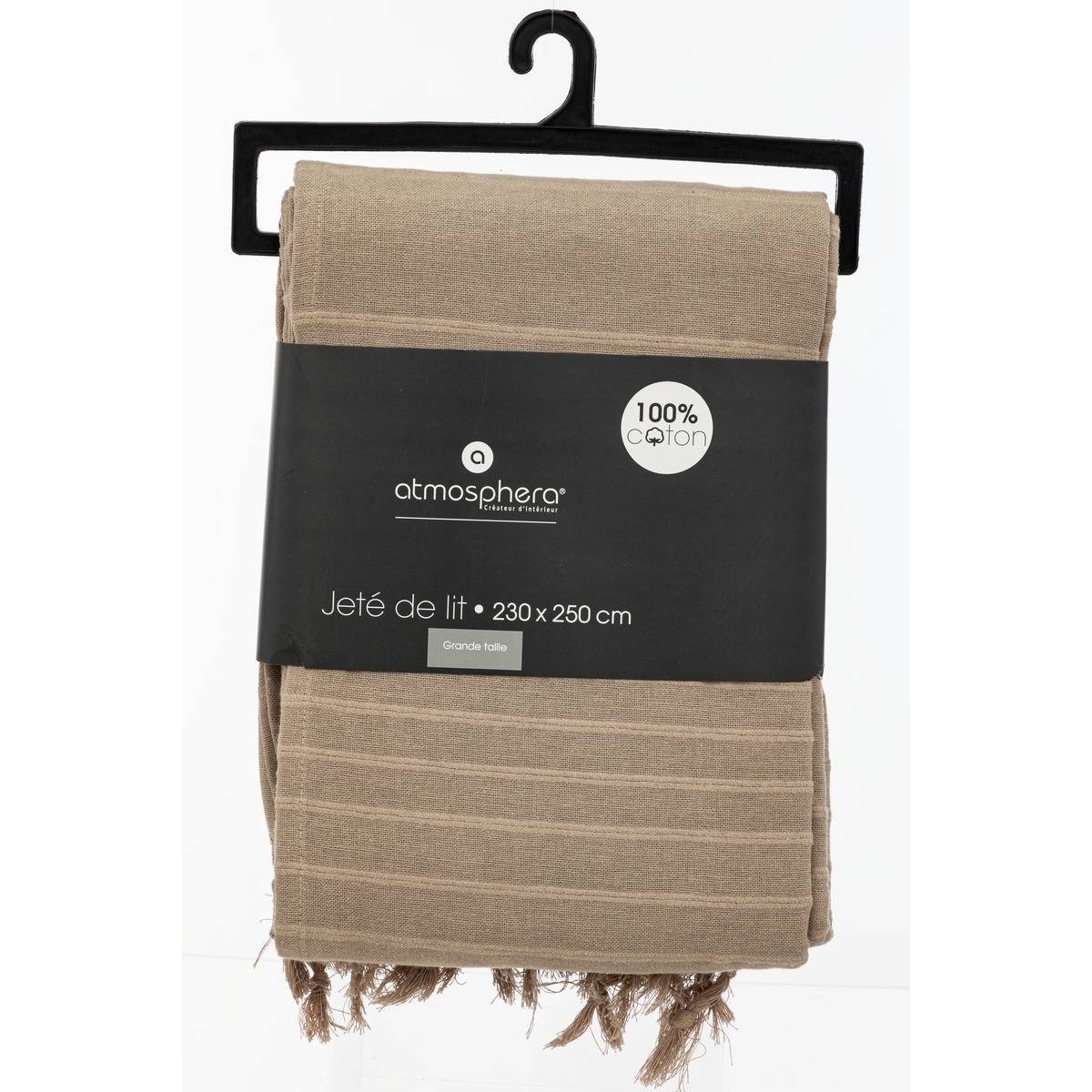 Jeté de lit en coton à franges ANJALI beige, ATMOSPHERA