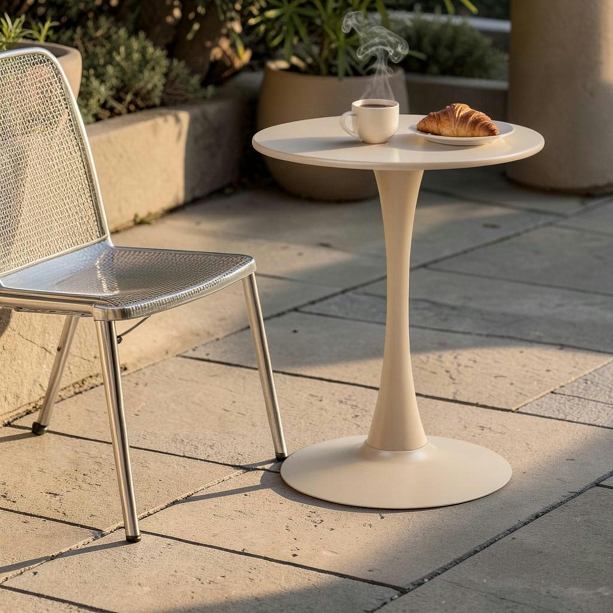 Table bistrot ronde en acier taupe ø60 cm RHODES taupe, PIER IMPORT