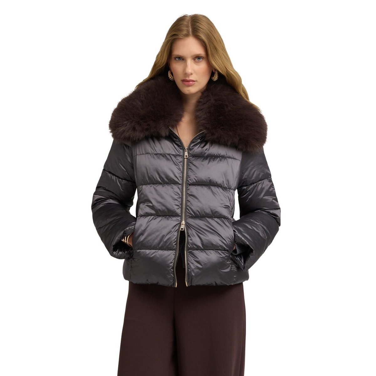 Veste matelassée épaisse avec col amovible gris, MOTIVI
