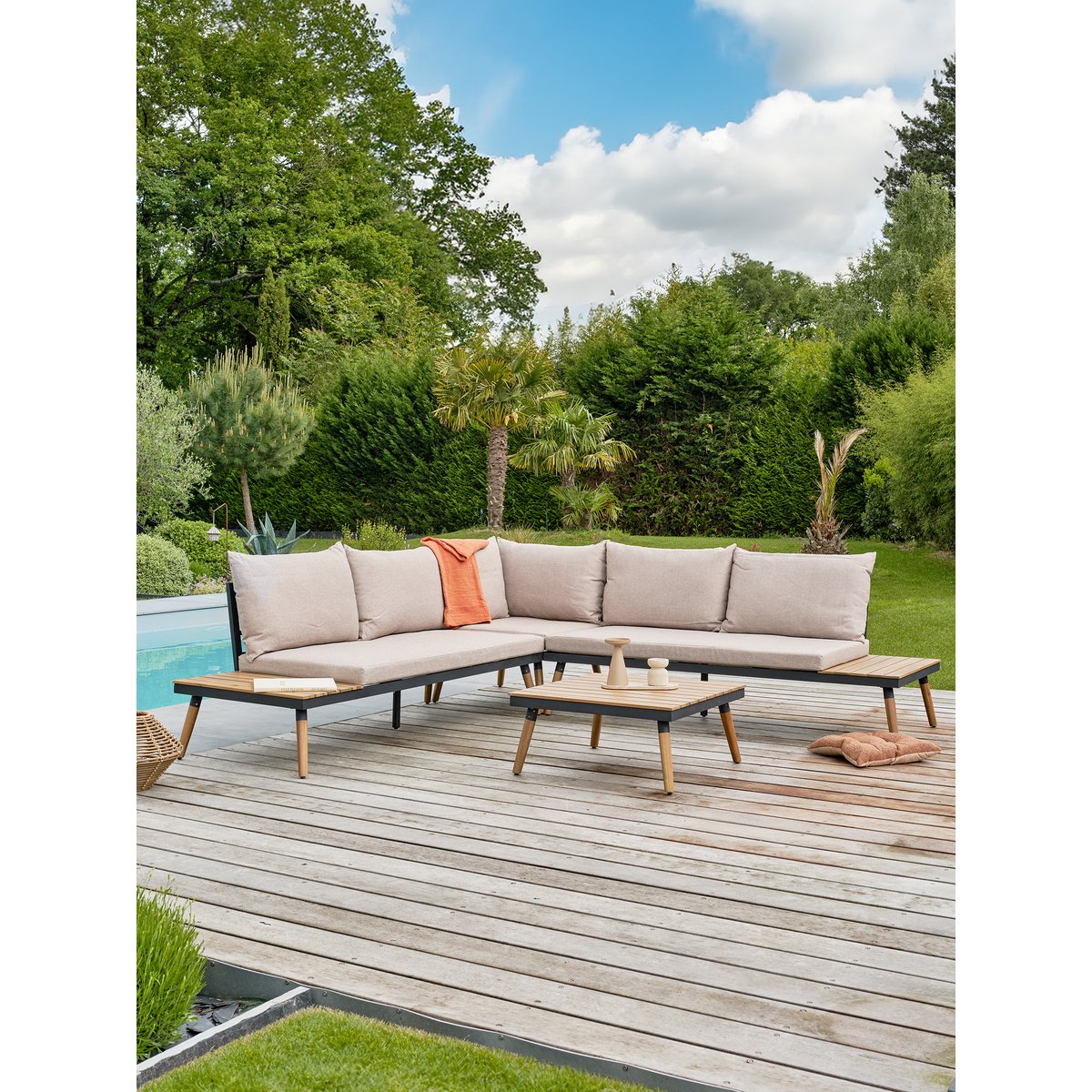 Salon de jardin d'angle 5 places CAMINO marron, REMARQUABLE