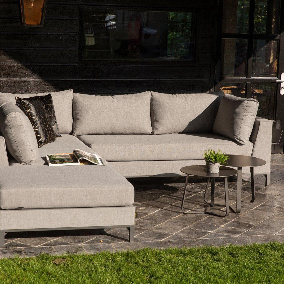 Salon de jardin d'angle droit en aluminium SICILIE taupe gauche, WOOOD