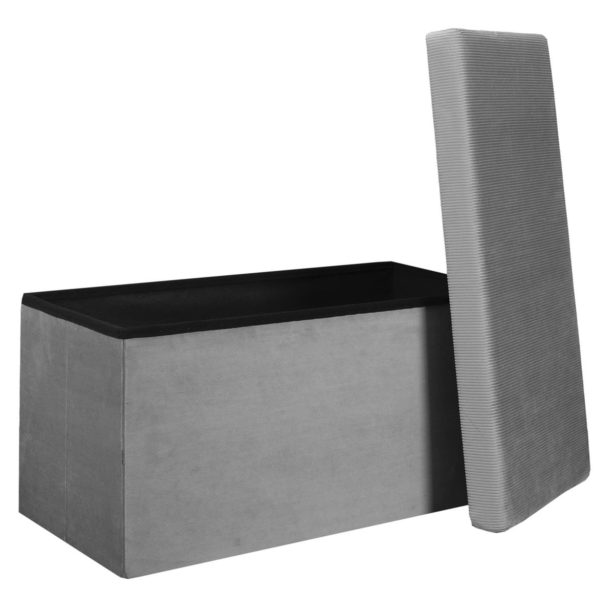 Coffre banc pliable design velours Giulia gris, EDEN