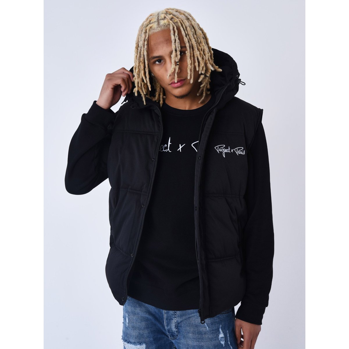 Blouson matelassé sans manches Capuche noir, PROJECT X