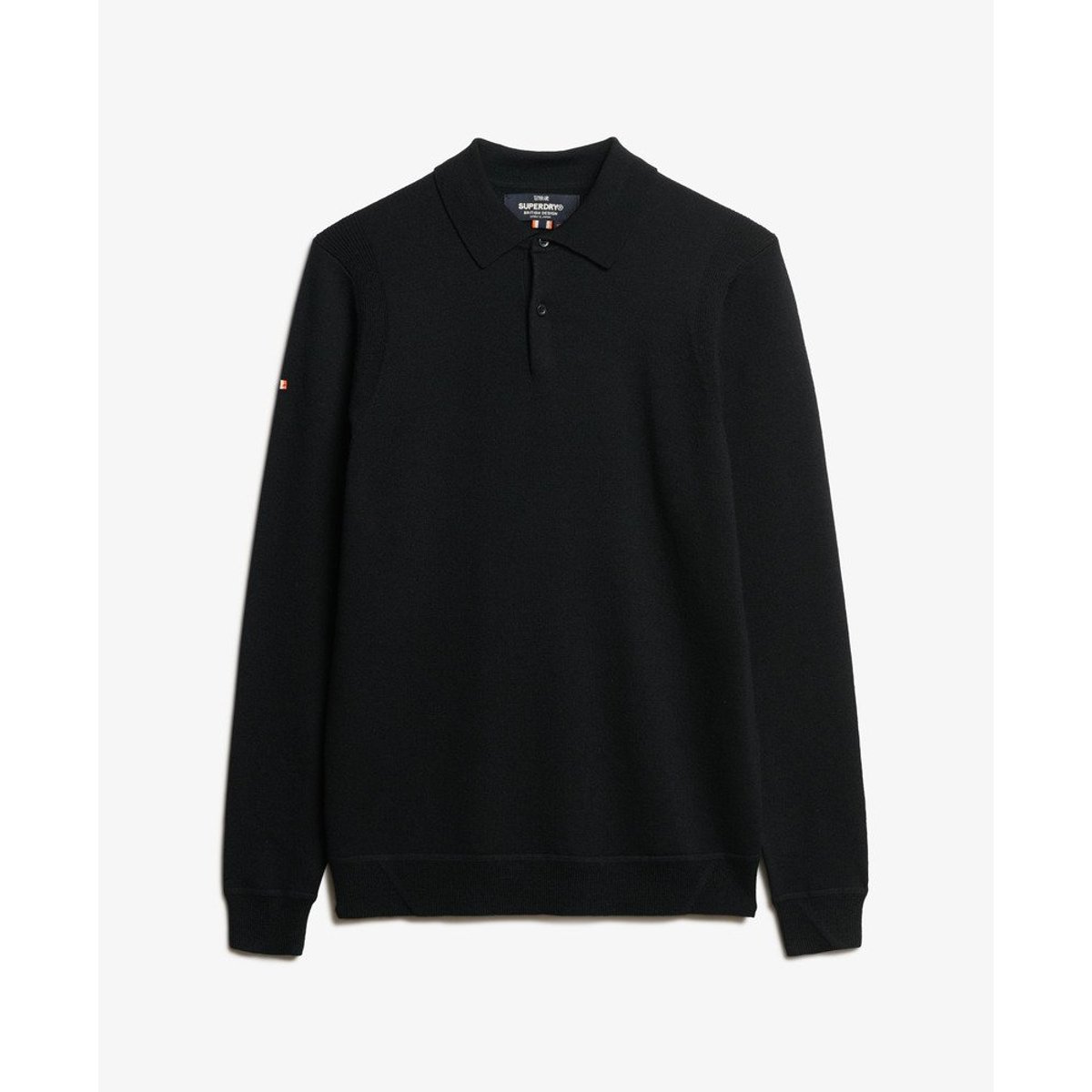 Pull Polo à Manches Longues en Laine Mérinos noir, SUPERDRY