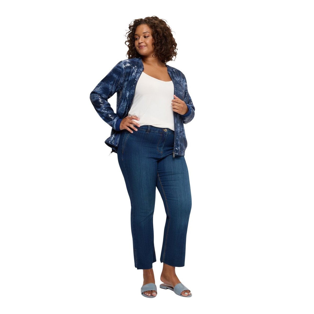 Jean Kick Flare avec fente bleu, FIORELLA RUBINO