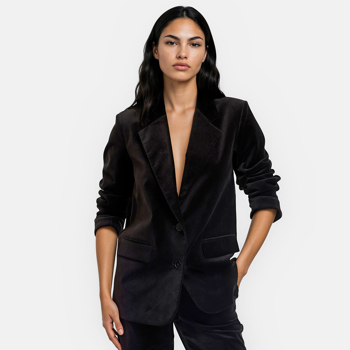 Veste droite oversize, en velours lisse, Signature ALIENOR noir, LA REDOUTE COLLECTIONS