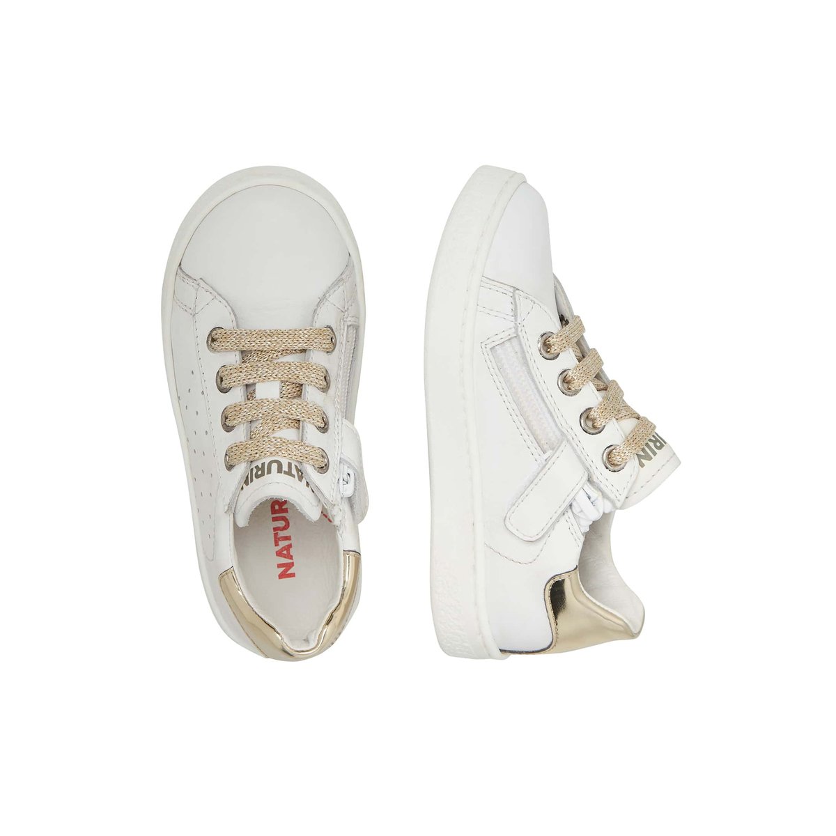 Baskets en cuir HASSELT 2 ZIP. blanc-platine, NATURINO
