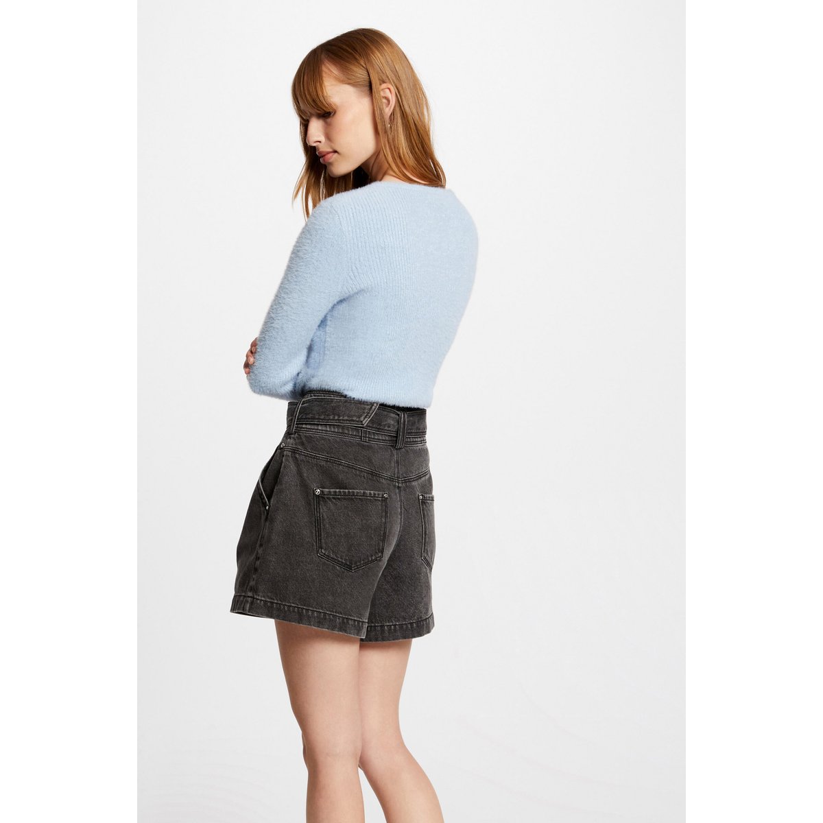 Pull col V en fine maille bleu moyen, MORGAN
