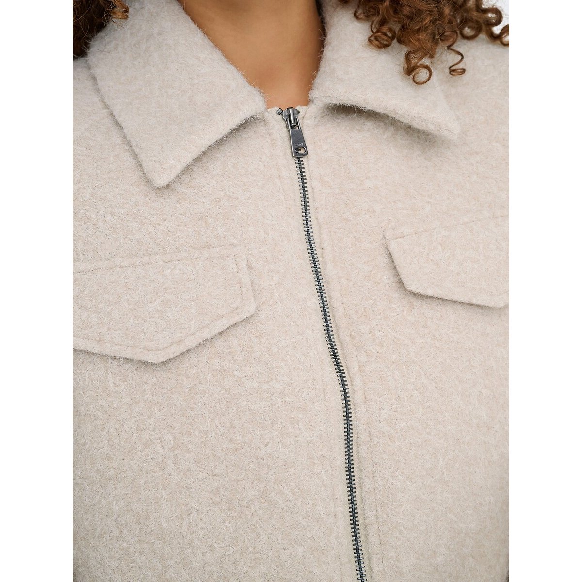 Short Zip-Up Polo Collar Coat beige, ONLY