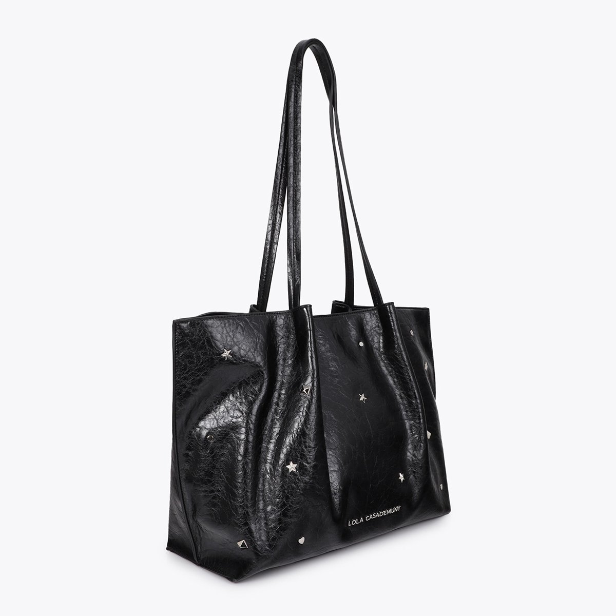 Cabas à clous étoiles et rivets noir vernis, LOLA CASADEMUNT