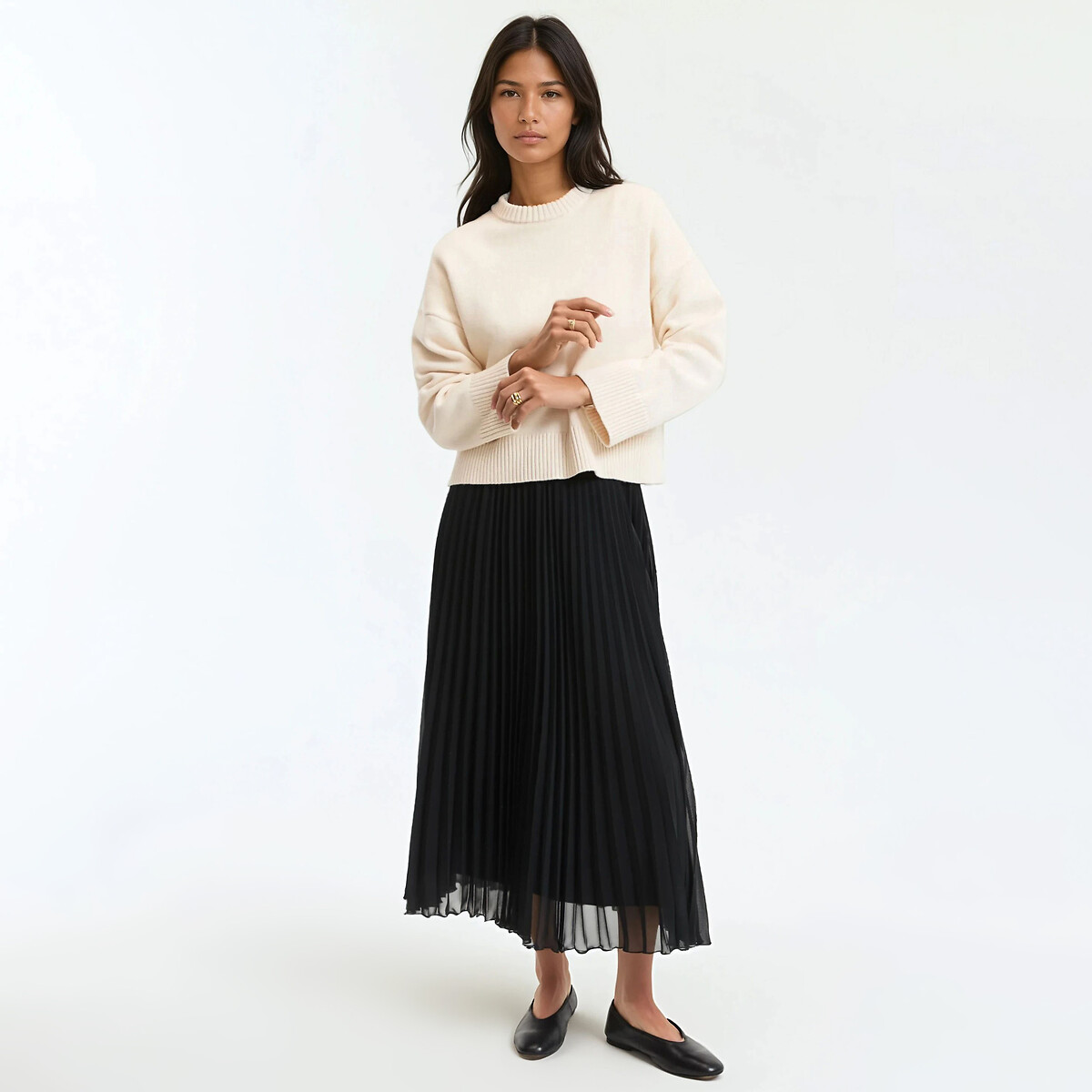 Jupe évasée plissée, longue noir, LA REDOUTE COLLECTIONS