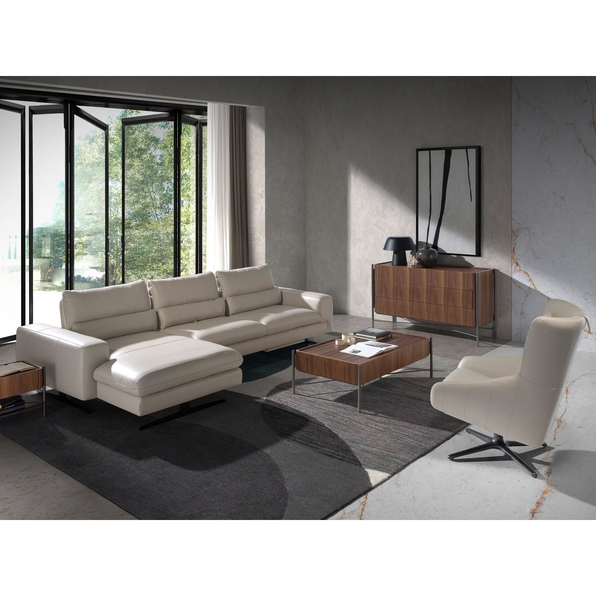 Fauteuil pivotant en cuir gris taupe gris taupe | gris anthracite, ANGEL CERDA