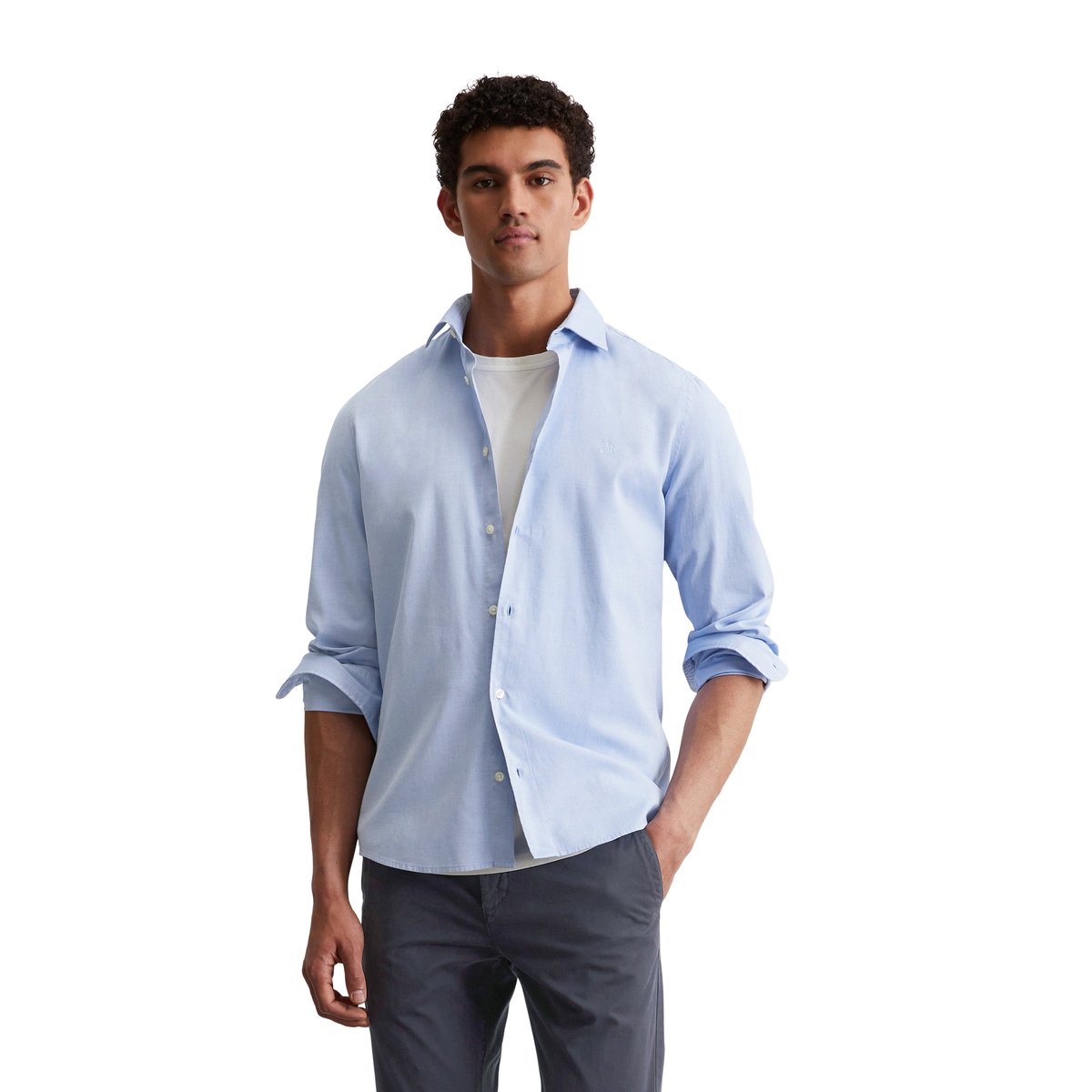 Chemise shaped en pur coton bio bleu, MARC O'POLO