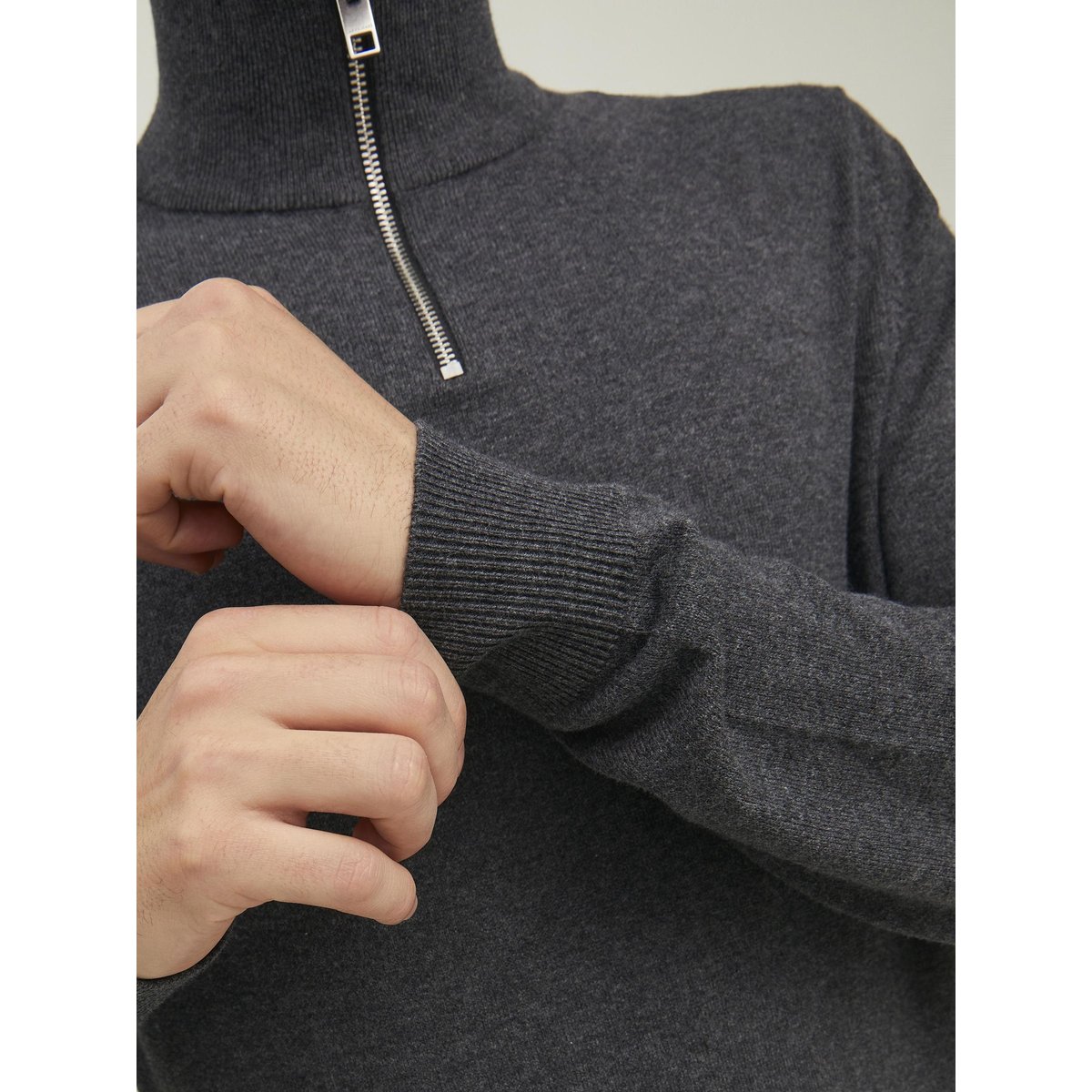 Pull col montant zippé Emil gris anthracite, JACK & JONES
