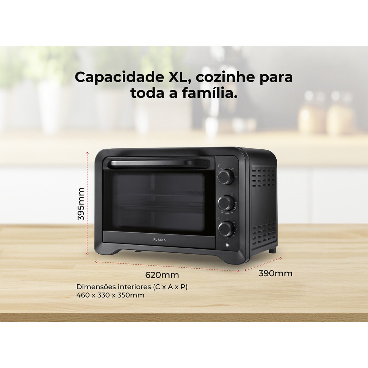 Mini Forno de Convecção 60L 2000W 1539FL, FLAMA preto , FLAMA