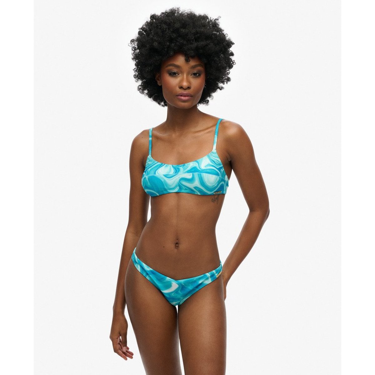 Bas de bikini espiègle imprimé bleu bali chiné, SUPERDRY