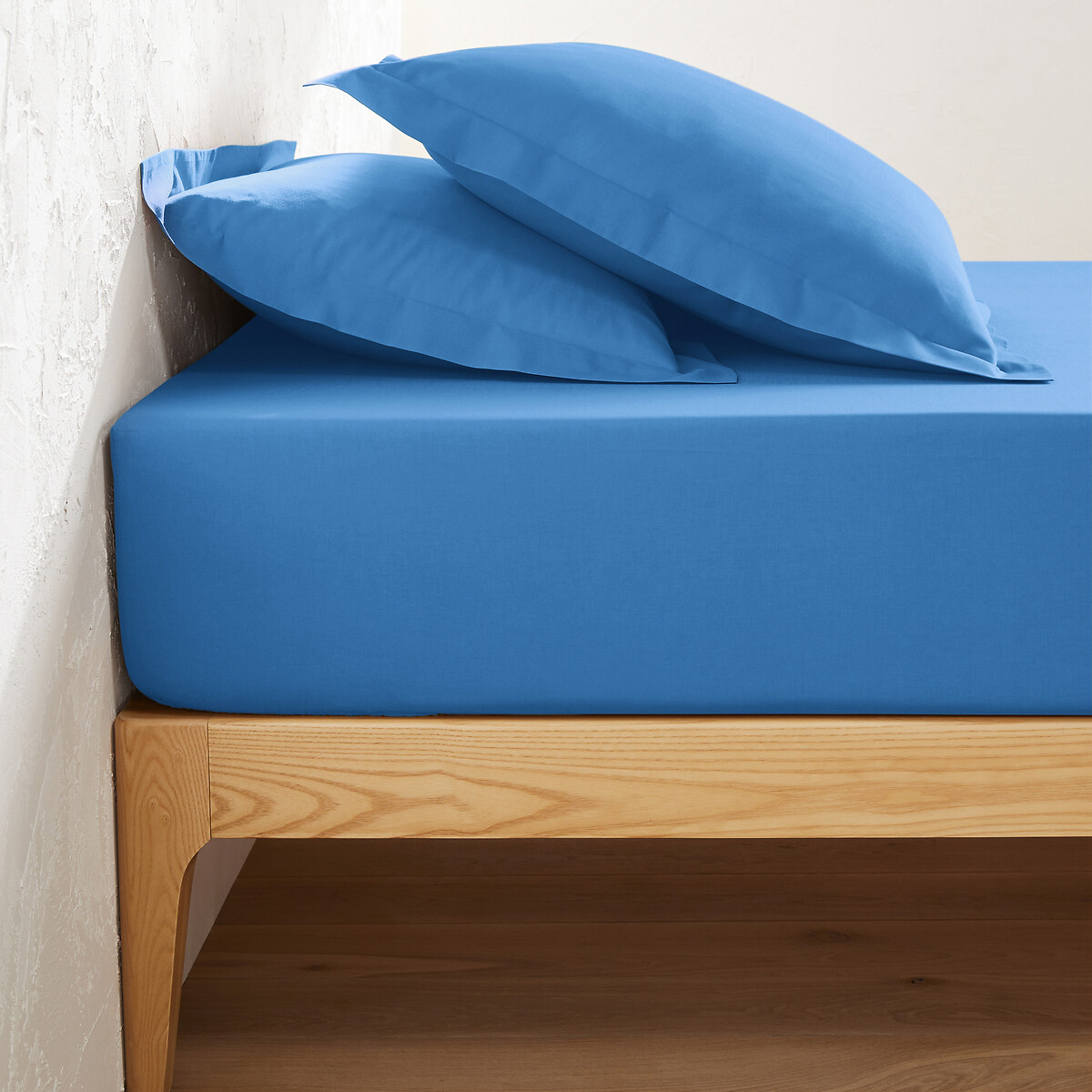 Drap housse uni polycoton, bonnet 25cm, Scenario bleu de provence, LA REDOUTE INTERIEURS