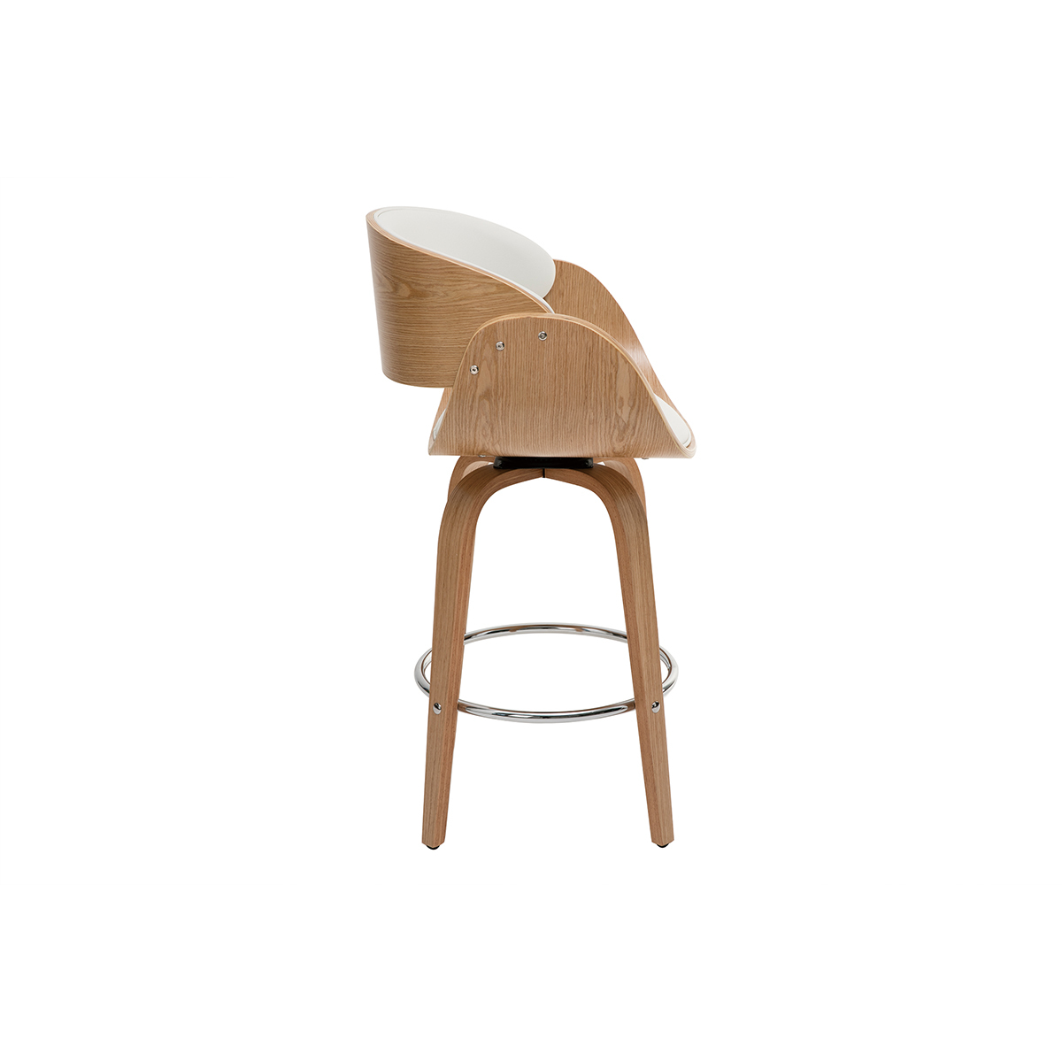 Tabouret de bar pivotant en tissu effet velours texturé beige et bois clair H69 cm BENT blanc, MILIBOO