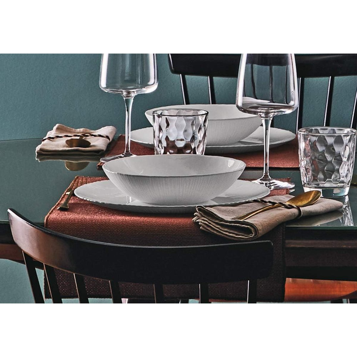 Service de table en opale, 18 pièces, 6 personnes, COCONUT blanc, BORMIOLI ROCCO