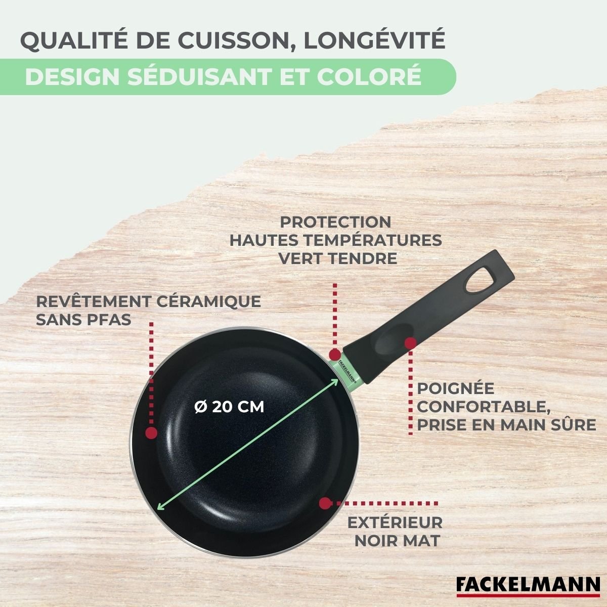 Batterie de cuisine 1 casserole 20cm BRANDAO vert,noir, FACKELMANN