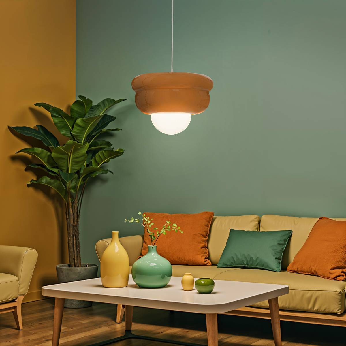 Suspension en fonte diffuseur en verre 28cm PATTY orange, ATMOSPHERA