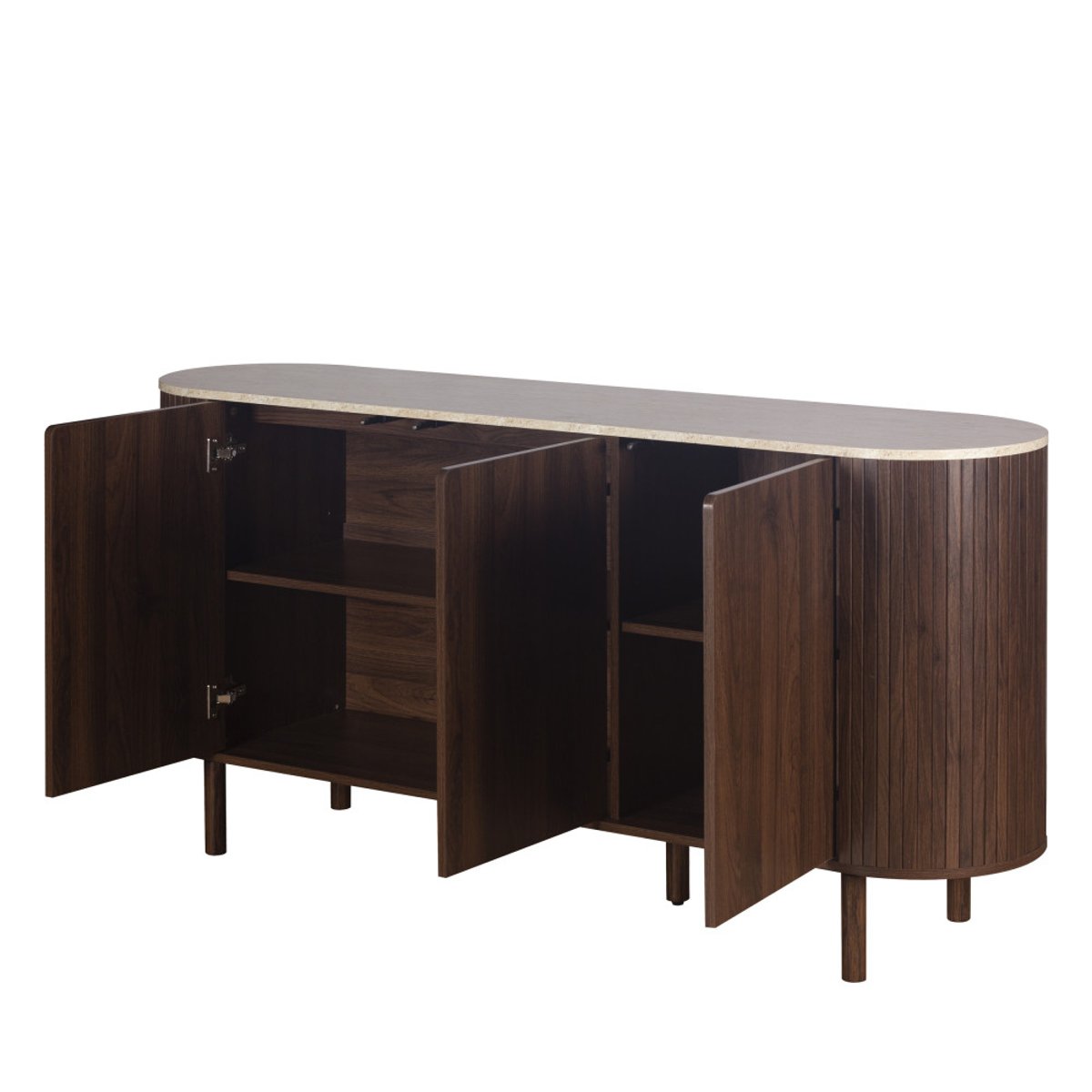 Buffet 3 portes en bois effet  travertin L 160 cm- ALMA bois foncé, DRAWER