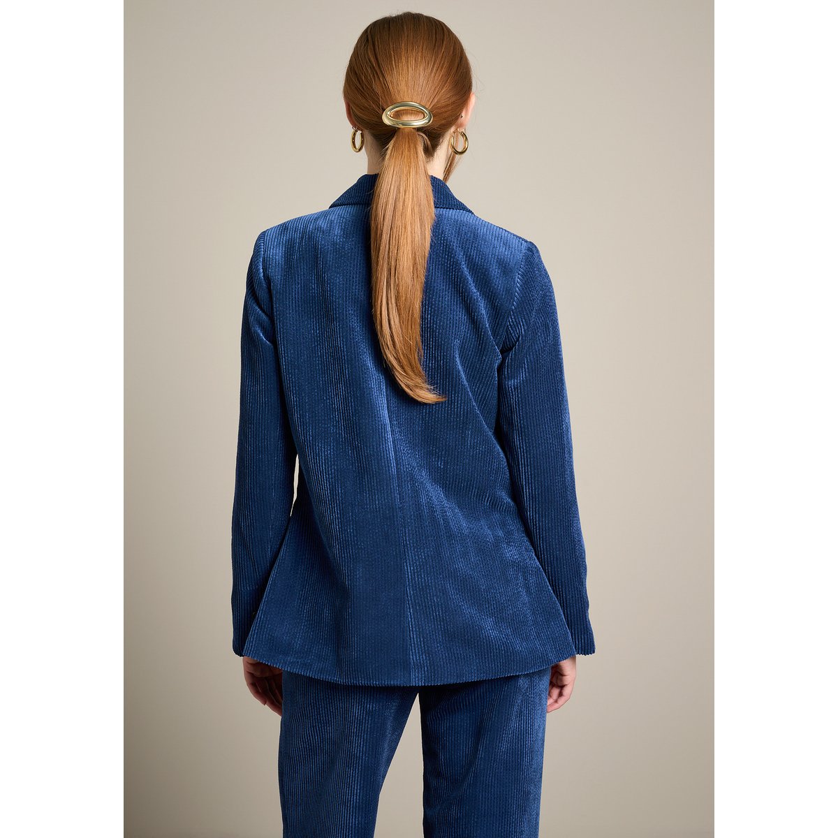 Blazer croisé en velours côtelé bleu marine, LOLALIZA