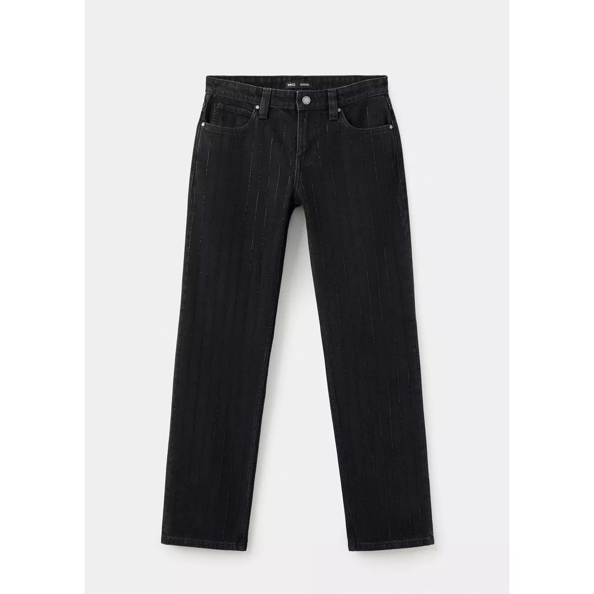 Jean droit détail cristaux black denim, MANGO
