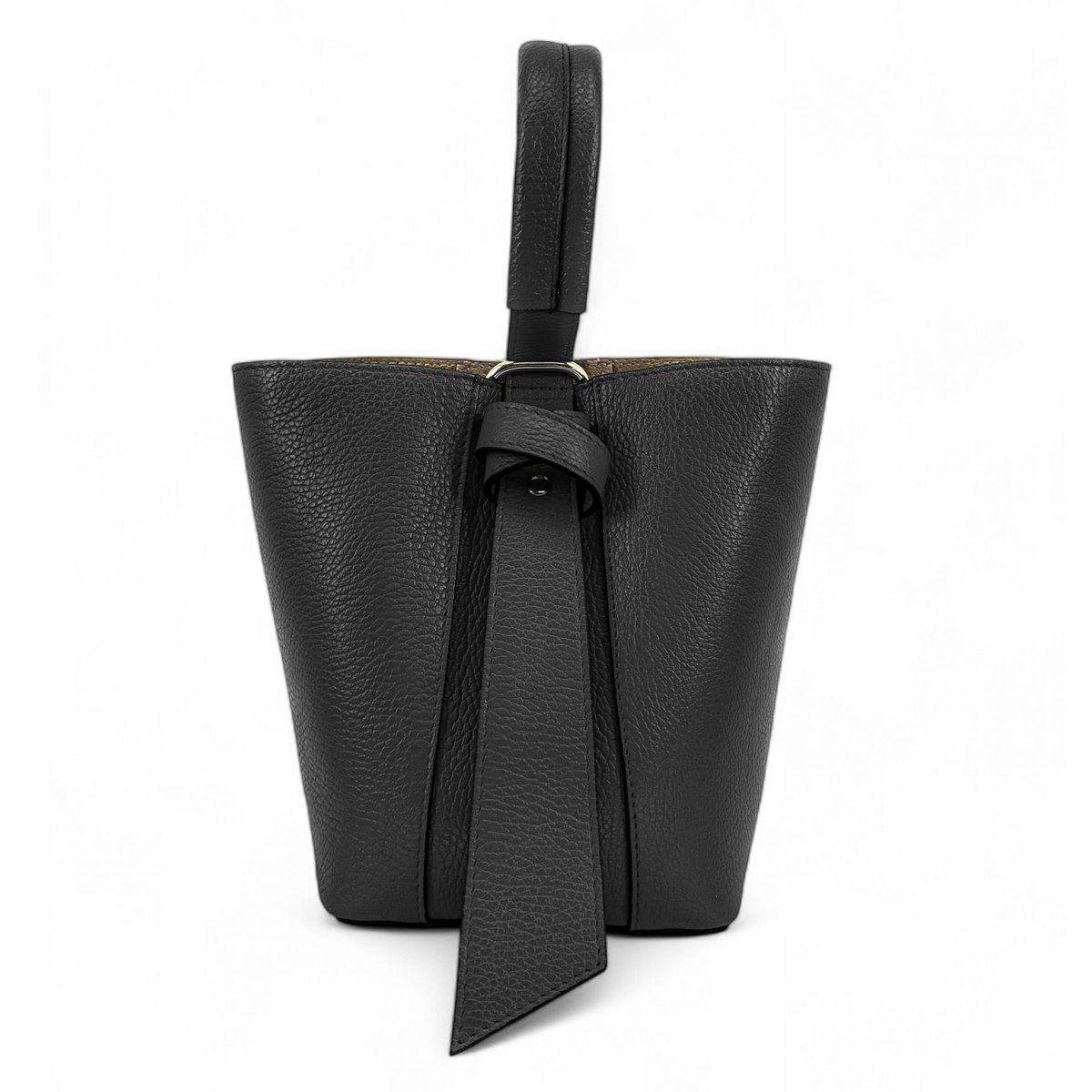 Sac seau et pochette en cuir grainé BIRDIE noir, OH MY BAG
