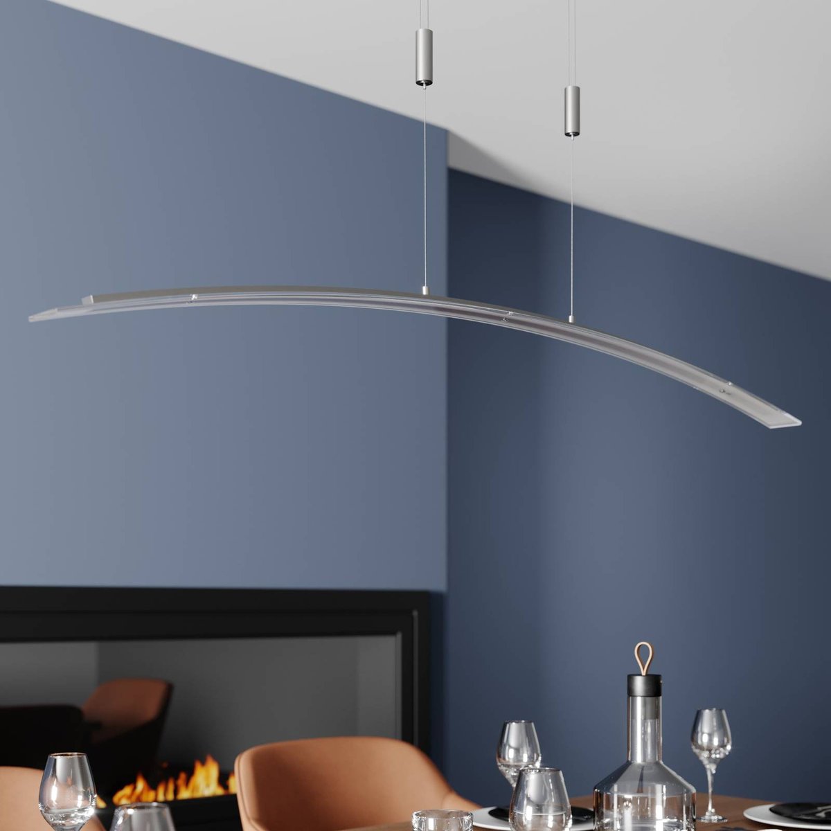 Suspension en verre moderneLED, Manon frosté, nickel mat, LINDBY