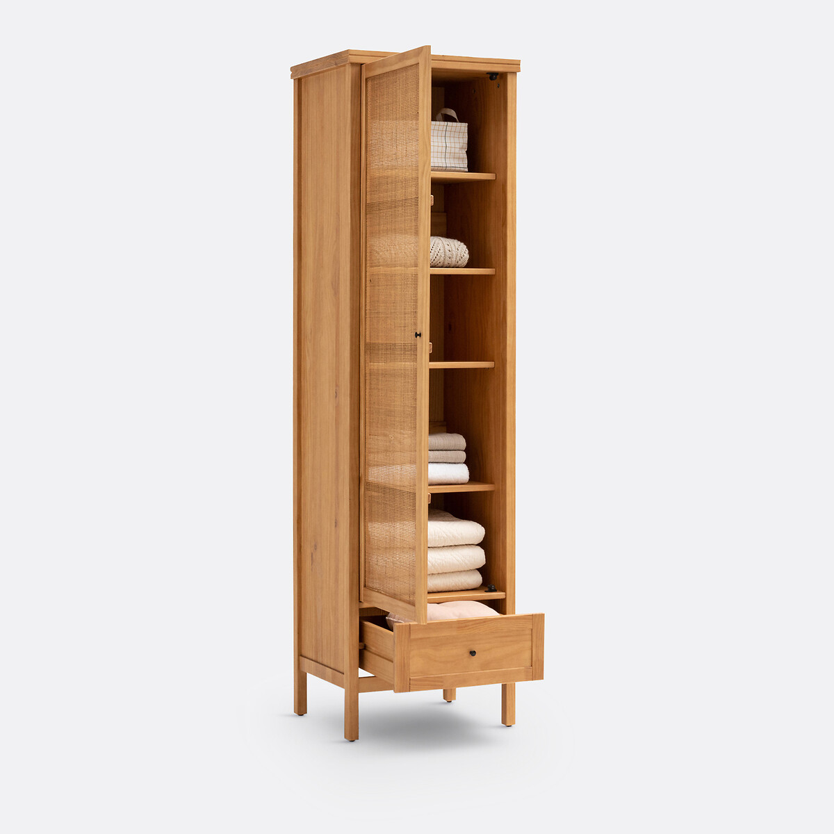 Armoire 1 porte pin massif et cannage, Gabin naturel, LA REDOUTE INTERIEURS