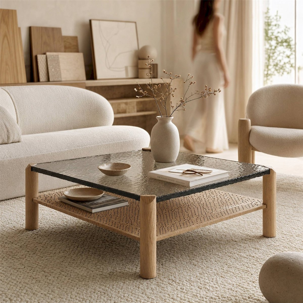 Table basse bois et verre S.JACQUARD marron et transparent, RECOLLECTION